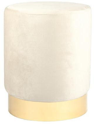 Harbour Housewares Velvet Round Foot Stool - Cream with Gold Base - Small Modern Dressing Table Pouffe Footstool Vanity Seats Vanity Chairs Footstools for Living Room, Bedroom