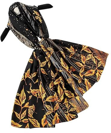 Silk Scarf Women Black Shawl Stain Neckerchief Head Wraps Thin Scarf Ladies Beach Shawl Vintage Painting Bridal Belt Chiffon Muslin Leaves Cloth Birthday gifts