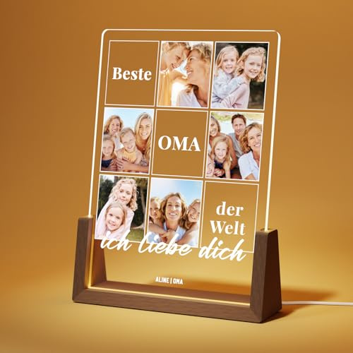 Giftove Personalisierte Bilderrahmen - Geschenke für Oma mit Foto & Texte | Beste Oma Weihnachtsgeschenke - Sinnvolle Oma Geschenke zum Geburtstag, Muttertag von Enkelin Enkeln - Fotolampe - LED Bild