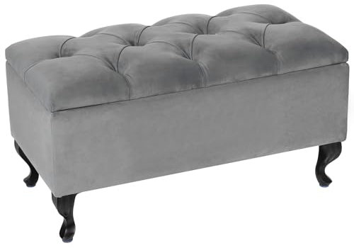 LORDLY Sitzbank mit Stauraum Verona BL 81x42cm – Grau Velourstof, Sitztruhe, Aufbewahrungsbox, Polsterbank mit Samtbezug für Wohnzimmer, Schlafzimmer, Diele