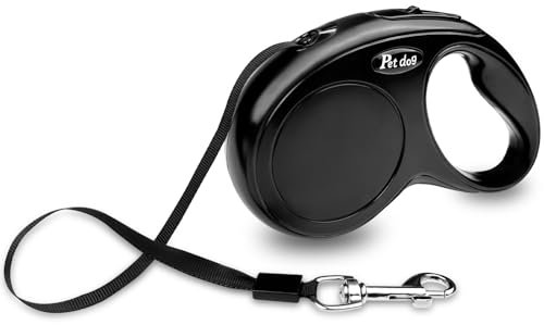WinGluge Guinzaglio Lungo 5 Metri per Cani e Gatti, Allungabile e Retrattile, Addestramento, Nero, per Animali di Taglia Media e Piccola Fino a 20Kg