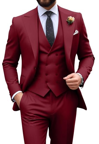 Mens Suit Slim Fit 3 Piece Double Breasted Suit Men Formal Tuxedo Set Casual Wedding Prom Groom Suits
