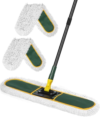 24 Commercial Dust Mop for Floor Cleaning, Heavy Duty Large Mop with Replacement Mops Pads, Industrial Duster Floor Wet Dry Broom for Cleaning Office Garage Hardwood Warehouse (Green, 24 mop)