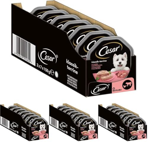 Cesar Hundefutter Nassfutter Klassiker mit zartem Kalb und Geflügel, 14 Schalen (14 x 150g) (Packung mit 4)