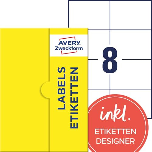 AVERY Zweckform P4861-50 Namensetiketten (400 Namensaufkleber, 105x74mm auf A4, selbstklebend, bedruckbare Textiletiketten aus Acetatseide für Laserdrucker, rückstandsfrei ablösbar) 50 Blatt, weiß