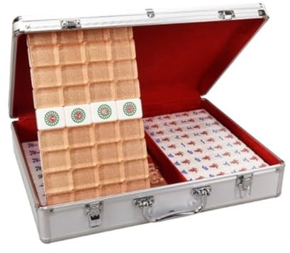 DGSYUAN Chinesisches Mahjong Chinesisches Mahjong Mit 144 Gravierten Spielsteinen Und Aufbewahrungsbox, Familienspiel for 4 Spieler Ab 8 Jahren Mah Jongg Set(Silver)
