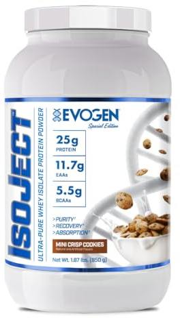 Evogen Isoject - Whey Protein Isolat | Ultrareines Whey Protein Pulver mit Zünderenzymen, BCAAs und EAAs | Verbesserte Absorption & Erholung | Mini Crisp Cookies | 25 Portionen
