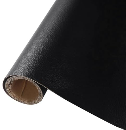 Yuragim Kunstleder Meterware, 200x140cm Wasserdicht Kunstleder Gekörnt Lederimitat Texturiert Lederstoff Meterware Leder Risse Reparieren Bezugsstoff Möbelstoff für Sofa Autositze Polsterstoff,Schwarz