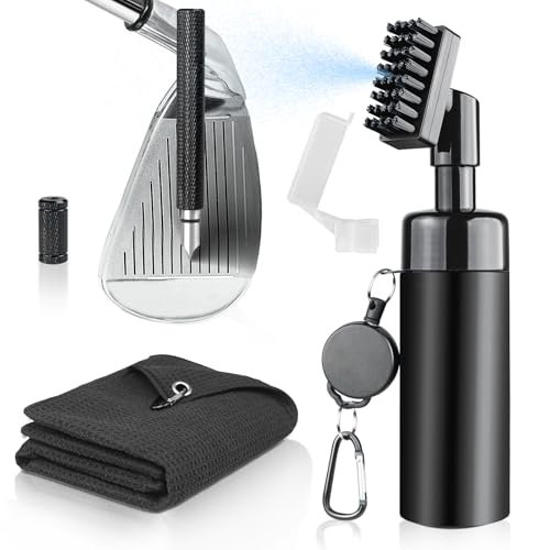 Golf Club Cleaning Kit-Golf Groove Sharpener Tool & Golf Towel, Golf Water Brush With Spray Bottle & Retractable Clip, Golf Club Cleaner Brush Essential Golf Accessories For Golfer