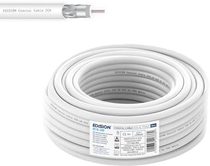 Edision ICX-10 Cable Coaxial 10m, Cable Antena TV Interior PVC Blanco, Acero Cobreado CCS/AL, 17VAtC, CPR Eca, Clase A, Cable Satélite, para DVB-S2, DVB-T/T2, DVB-C, RADIO, Bobina 10m