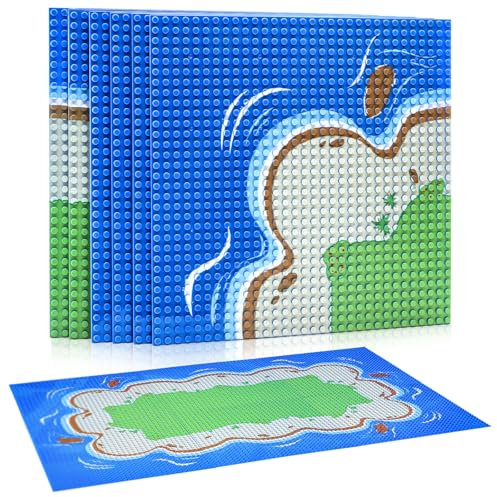 Peohud 6 Pack Island Building Block Base Plates, 10 x 10 Inch Classic Road Baseplates for Beach, Compatible with All Major Brands and Activity Table, Great for Island and Water Landscapes