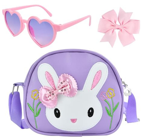Handtasche Mädchen, Osterrucksack, Häschen Taschen, Umhängetasche Mädchen, Handtasche Kinder, Ostern Geschenke Kinder mit Rosa Brille und Haarschleife, Verstellbaren Schultergurten (Lila)