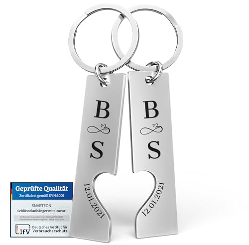 SMARTEON Personalisierter Schlüsselanhänger für Paare | Personalisierte Geschenke | Partner Schlüsselanhänger im 2er Set | Geschenk zum Valentinstag oder Jahrestag | Hochwertiger Edelstahl