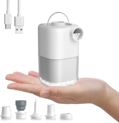 Tiny Air Pump, Electric Air Pump with 3 Brightness Levels & SOS Light Mode, Rechargeable, 4KPa Fast In/Deflating for Pool Floats/Air Bed/Vacuum Bags