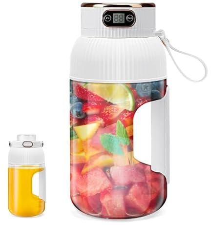 Batidora Portátil, 1200ml Mini Licuadora con Pantalla LED Inteligente, USB Recargable Fresh Juice Batidora con 10 Cuchilla, Blender Mezcladora Personal para Fitness, Viajes y Trabajo