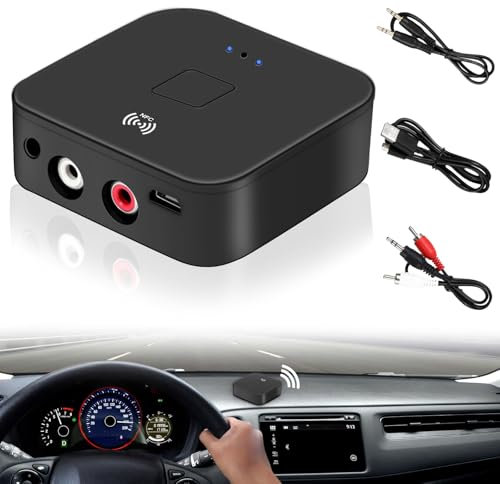 Receptor NFC Bluetooth 5.0: adaptador de audio Bluetooth para estéreo, adaptador de audio inalámbrico HiFi con conector AUX RCA de 3,5 mm para productos digitales con función Bluetooth/NFC