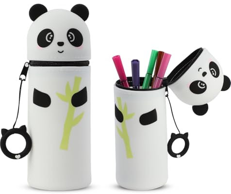 MHwan Kawaii Federmäppchen, Niedlicher und Bequemer Silikongriff, Leicht zu Transportieren und Aufzuhängen, Kann Als Stiftehalter und Mäppchen Verwendet Werden, Robust und Langlebig (Panda)