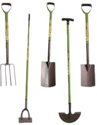 Garden Mile Pelle à creuser en acier inoxydable poli | Bêche robuste et résistante à la rouille avec poignée en D revêtue de plastique | Outils de jardinage essentiels (5 pièces)