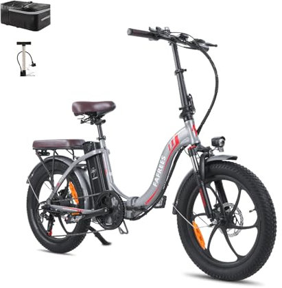 Fafrees F20 PRO E-Bike Klapprad Elektrofahrrad 20 Zoll Fatbike, 250W Motor 36V 18AH Akku, 20 * 3,0 Zoll Mountainbike Elektrofahrrad 40 Nm (Hecktasche + Pumpe, grau)