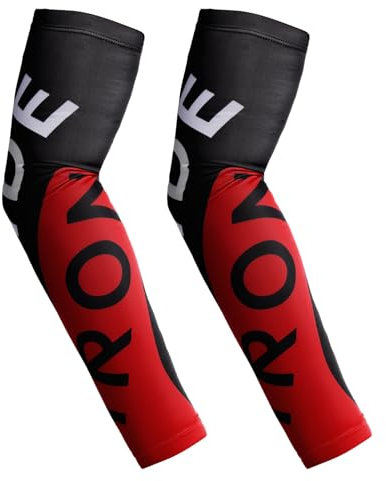 RIDEIRON Mangas para brazos protección sol hombres y mujeres, protección UV UPF 50+, refrescantes, transpirables, antideslizantes para motociclismo, senderismo, correr o pescar,Negro-Rojo,S