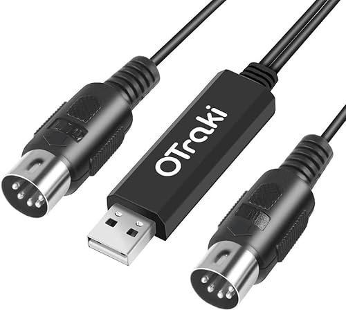 MIDI USB Kabel Interface Konverter, 5 Polig In Out Midi zu USB Adapter, USB MIDI für PC Mac Musikbearbeitung, Aufnahmespur Konverter, Plug & Play, ohne Treiberinstallation, In-Out LED-Anzeige, 2M