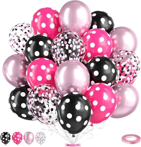 50 Pezzi Palloncini Compleanno, 12 Pollici Palloncino Lattice Rosa e Neri, Palloncini Viola Chiaro, Palloncini Coriandoli Rossi Neri, Palloncino Elio per Compleanno, Baby Shower, Matrimoni (E)