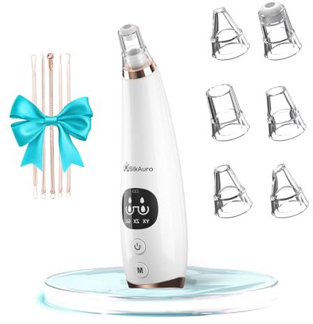 JMSilkAuro Aspirateur Point Noir Nettoyeur de Pores Électrique USB avec 6 Têtes et 3 Modes Élimine Points Noirs Boutons et Acné