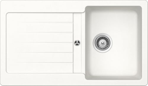 Respekta Austin Massivgranit Spüle 86 x 50 / Hitzebeständig/Abgeschrägte Abtropffläche/Einbau-und Unterbaumontage / 1 Becken/für Unterschränke ab 45 cm Breite/Weiß