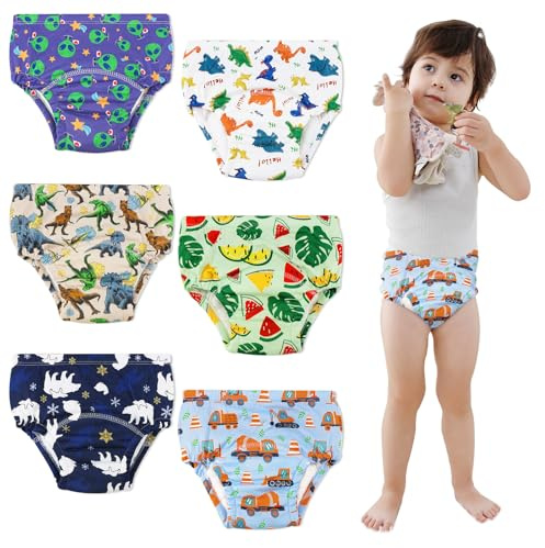 UNIFAMILY 6 Pack Potty Training Pants for Boys 2, 3, 4 Years Cotton Potty Training Underwear for Baby Boys Training Pants for Toddlers