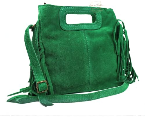 Lusso in pelle Genuine Italian Suede Tassel Handbag Crossbody Bag with Adjustable Detachable Straps