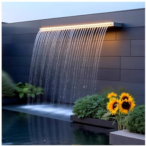 Sxlawesom Teich-Wasserfall-Überlauf Rechteckiger Wasserfall-Überlauf aus Edelstahl für die Garten- und Pooldekoration(30CM)