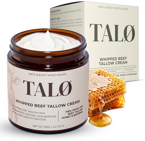 TALØ Beef Tallow Moisturiser 120g – Grass-Fed Tallow & Raw Honey Balm – Whipped Tallow Face Cream for Deep Hydration, Sensitive & Dry Skin, Natural Face & Body Moisturiser
