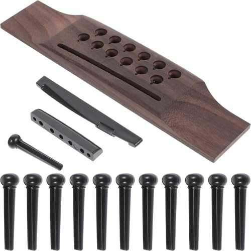 SOLUSTRE Gitarrenstegbolzen und Gitarrenstifte Satz aus Kunststoff für Akustikgitarre mit 12 Saiten Inklusive Steg und Sattel Verbessert Klang und Schützt den Korpus