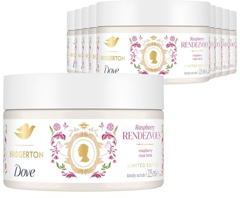Dove Limited Edition Bridgerton Body Scrub, Raspberry Rendezvous Exfoliator 225ml, 12 Pack - Infused with 1/4 Moisturising Cream for Instant Soft & Smooth Skin