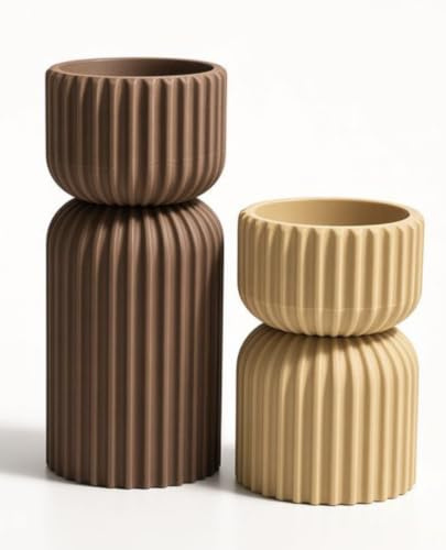 LABS. Set 2 Portavelas Decorativos Acanalados Boho, Pack Pequeño + Grande, Cavidad para Tealight 38mm, Centro Mesa Restaurante Hotel Eventos, Decoración Hogar y Regalo. (Desert)