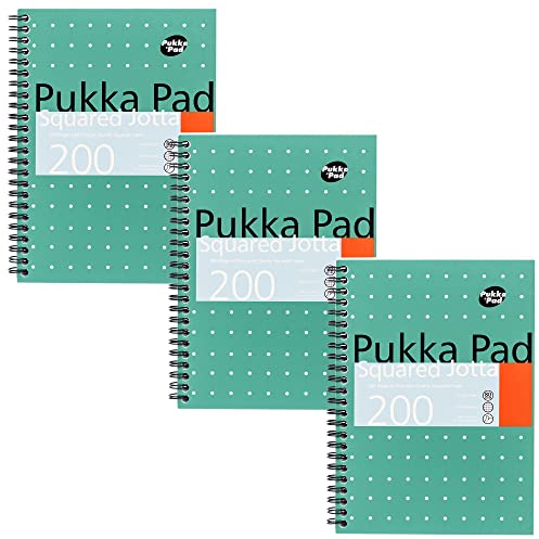 Pukka Pad, karierter Notizbuch im A5-Format, 3er-Pack – 21 x 14,9 cm – Spiralbindung mit 5 mm dicken Kariert auf 80 g/m² weißem Papier mit perforierten Kanten zum einfachen Entfernen – 200 Seiten