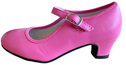 LA SEÑORITA Zapatos de Flamenco para Niñas [Talla 24 a 35]. Zapatos de Tacón para Sevillanas y Clases de Baile. Zapatos de Gitana Rosa Fucsia