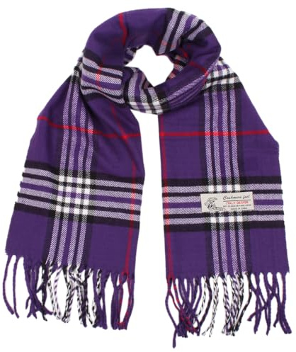 TZ Promise Plaid Cashmere Feel Classic Soft Lussuosa Sciarpa Invernale Per Uomo Donna, Viola, taglia unica