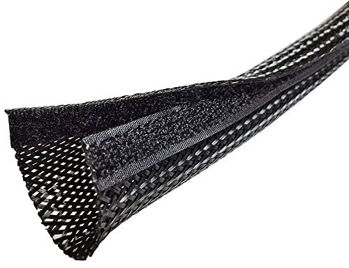 3 Side Entry Cable Wrap Braided Sleeving with Hook & Loop Fastener - Length: 10 Feet (Black)