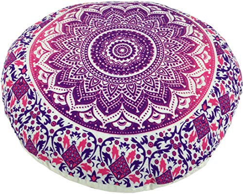 GURU SHOP Flaches Mandala Meditationskissen, Yoga Kissen, Yogakissen, Sitzkissen, Bodenkissen, Dekokissen - Pink, Rosa, Meditationskissen & Sitzkissen