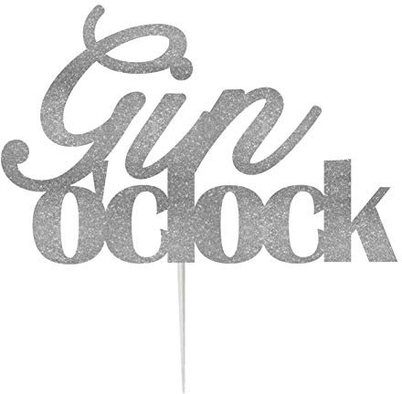 LissieLou Gin O'Clock Cake Topper Cake Topper Glitter Card Silver Made in the UK…