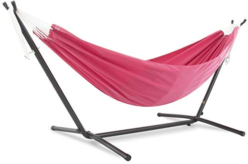 Vivere Doppel Polyester Hängematte mit Hängemattengestell 250 cm, Hot Pink
