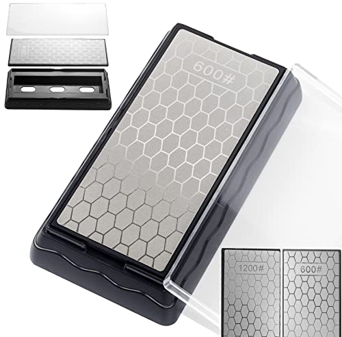 CWOVRS Diamond Sharpening Stone Double-Sided, Diamond Knife Sharpener Stone, Honeycomb Surface Plate with Non-Slip Base for Scissors Knives Outdoor Kitchen Sharpen Tools Coarse 600# / Fine 1200#