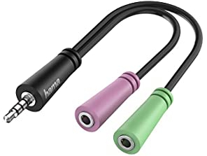Hama Audio Adapter (4 pol. 3,5 mm Klinke Stecker - 2X 3 pol. 3,5 mm Klinke Buchse, Stereo Klinke Adapter zum Verbinden von Laptop, Handy, Tablet mit 3 poligem Klinken Headset, Kopfhörer mit Mikrofon)