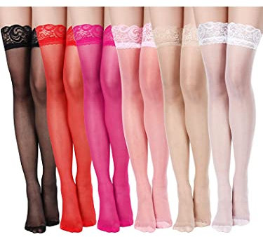Geyoga 6 Paia Calze Autoreggenti (Nero, Bianco, Colore della Pelle, Rosso, Rosa Rossa, Rosa)