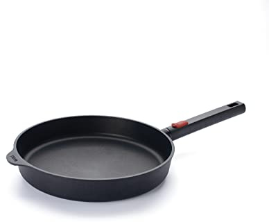 Woll Diamond Logic XR Flachpfanne - Induktiv -, Ø 28 cm, 5 cm hoch, mit abnehmbarem Stiel - Geeignet für alle Herdarten, Aluminiumguss, Antihaft-Versiegelung, backofenfest, schwarz