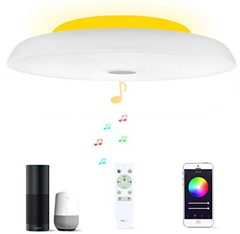 40W Φ40cm Plafonnier Led Avec Haut Parleur Bluetooth Compatible Avec Amazon Alexa Google Assistant , Luminaire Couleur RGB Changeante Dimmable Avec Telecommande Pou coucher cuisine salle de bain