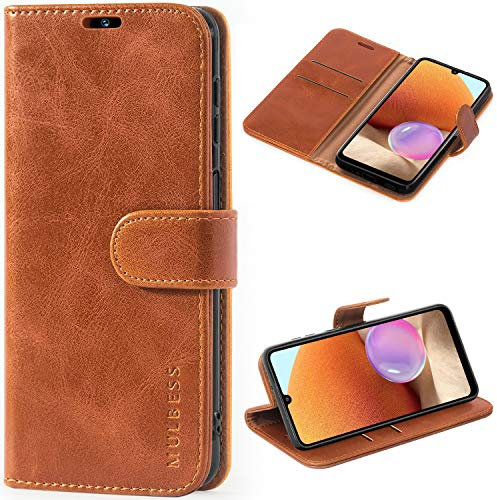 Mulbess Handyhülle für Samsung Galaxy A32 5G / M32 5G Hülle - Leder Tasche mit Kartenfach - Klapphülle Schutzhülle - Cognac Braun