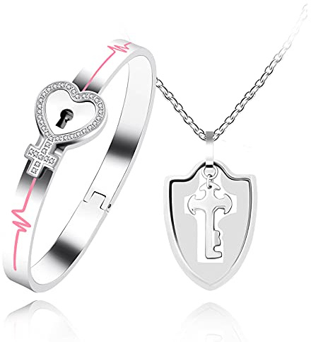 Uloveido Stainless Steel Key Necklace and Lock Bracelet for Men Women Y1481