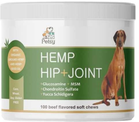 Hip and Joint Supplements for Dogs CALMING Hemp ACTIVE, Glucosamine, Chondroitin, MSM. Multivitamins |100 SOFT Chews| Daily NATURAL Aid CALMING Hemp oil suitable for All Dogs + Age Related Pain
